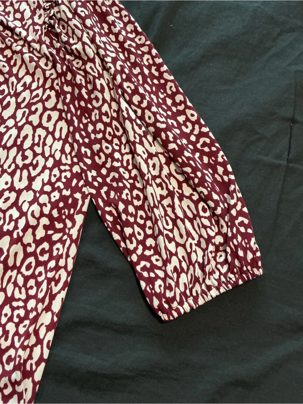 Michael Kors Burgundy and Cream Leopard-Print Ruffle Tunic